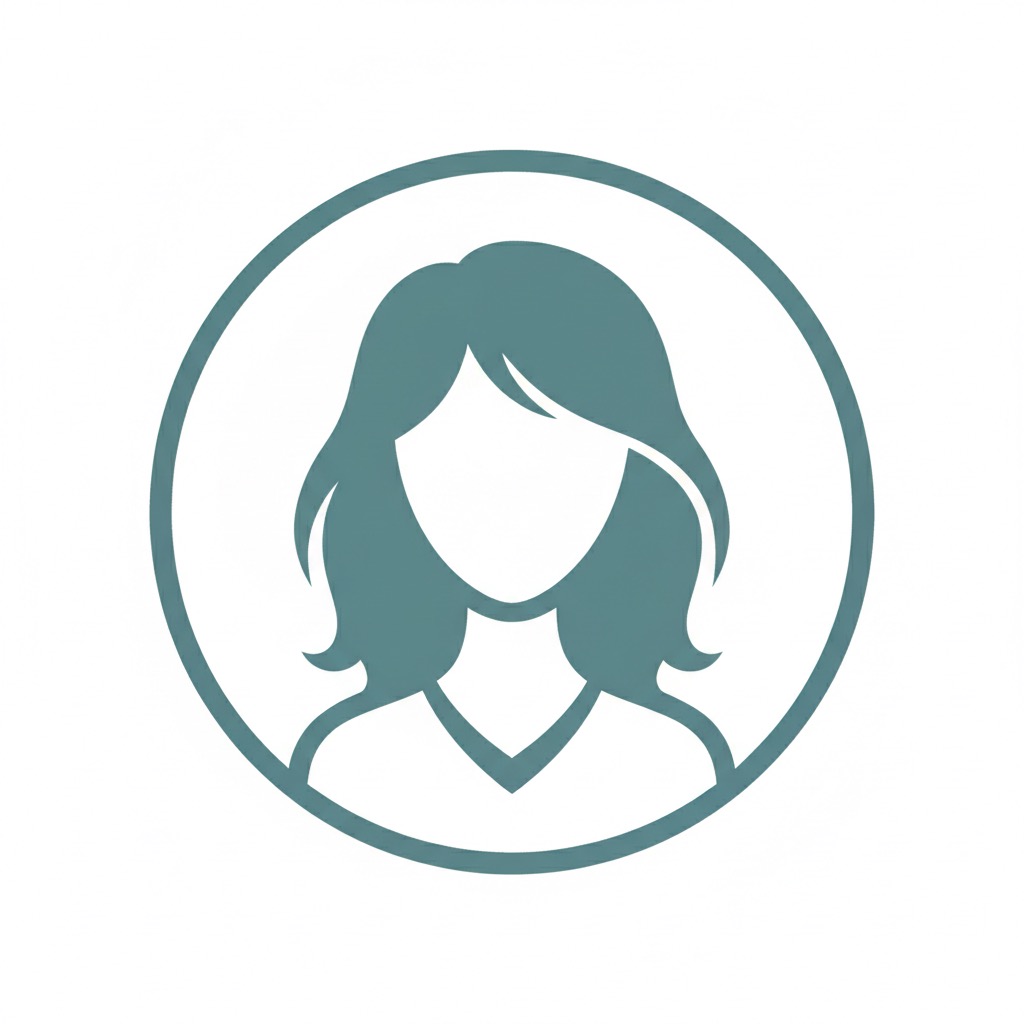 A teal circular icon with the silhouette of a woman with shoulder-length hair inside.